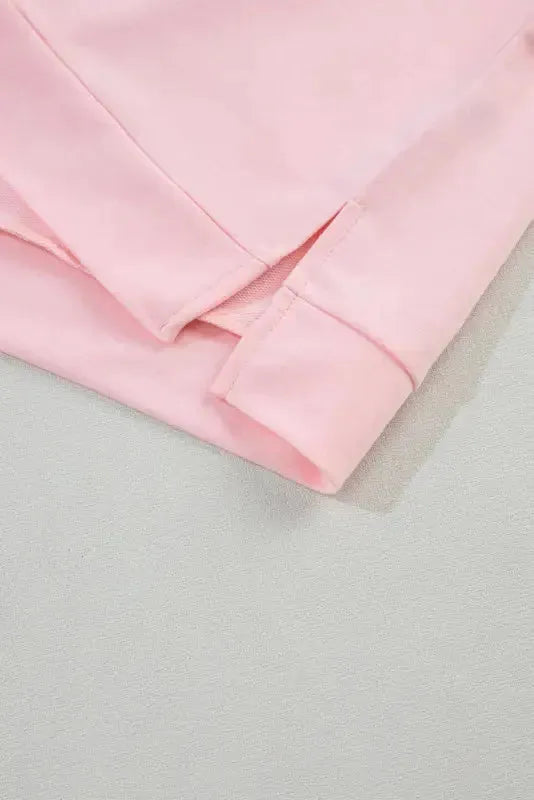 Pink Collared V Neck Puff Sleeve T-shirt-3