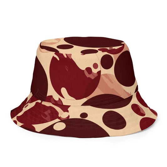 Reversible Bucket Hat Burgundy Beige Circular Print-0