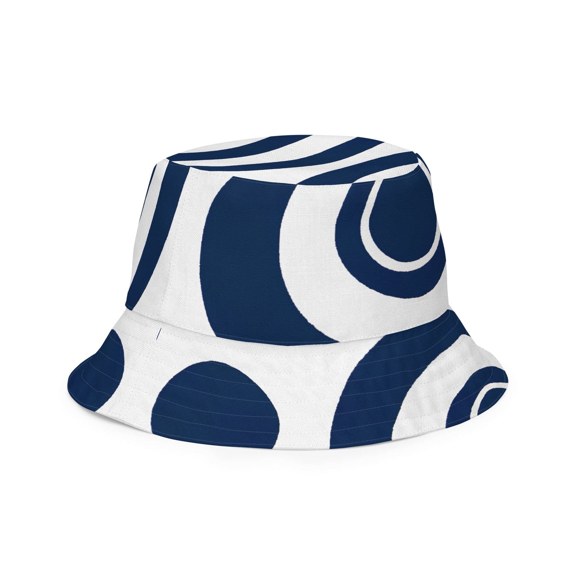 Reversible Bucket Hat Navy Blue and White Circular Pattern-1