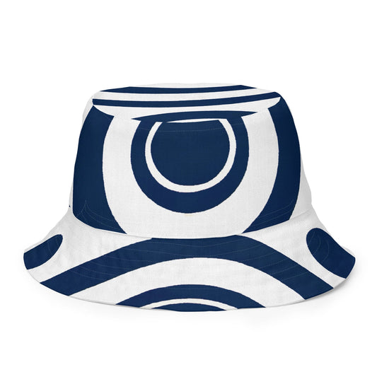 Reversible Bucket Hat Navy Blue and White Circular Pattern-0