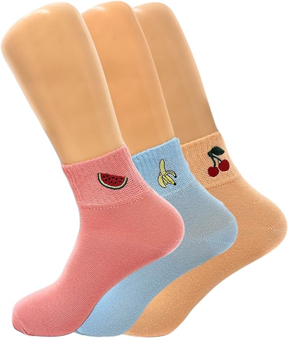 Women's Cotton Mini Half Crew Socks, Thin and Breathable, 3 Pairs, Size 5-9-3