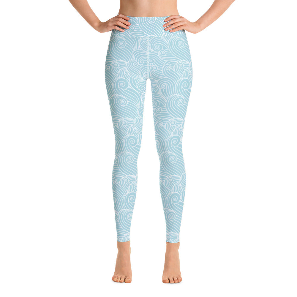 Women's Blue Ocean Swirl Yoga Leggings-0