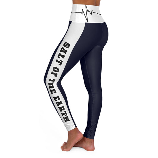 Womens High Waist Fitness Leggings - Navy Blue Salt of the Earth Matthew 5:13 Beating Heart-0