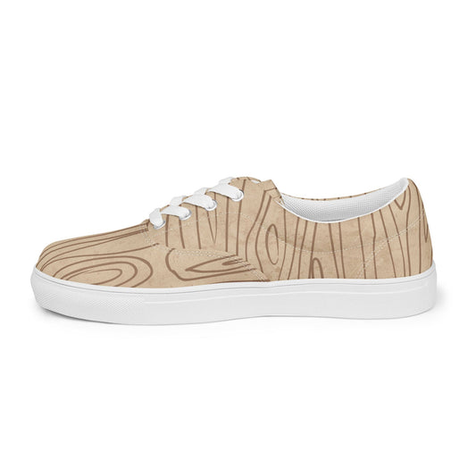 Womens Lace-up Canvas Shoes - Beige Brown Tree Sketch Lines-0