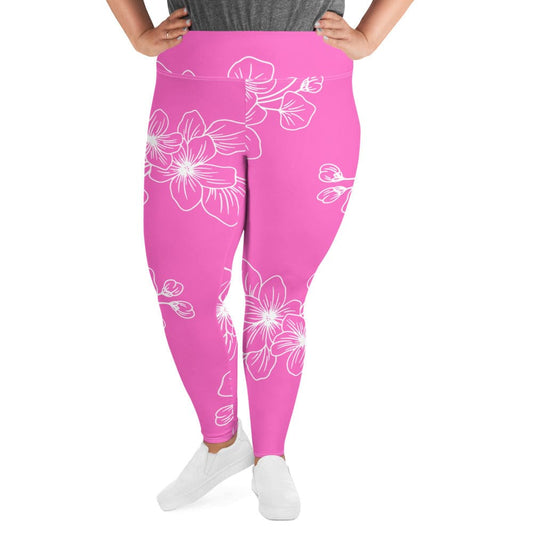 Womens Plus Size Fitness Leggings - Pink Floral 7022623-0