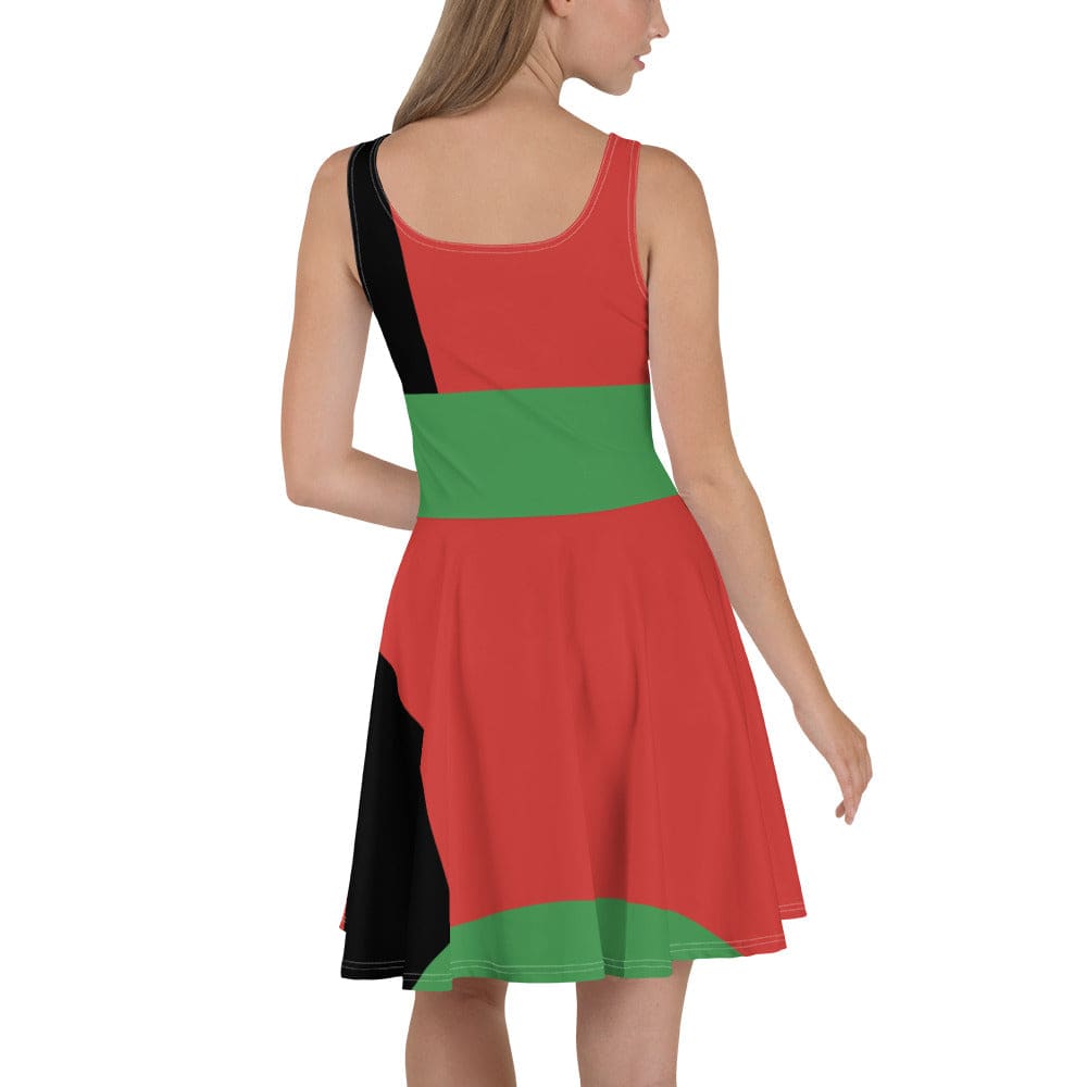 Womens Skater Dress - Black Red Green Stripped-2