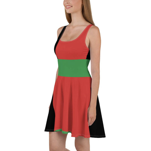 Womens Skater Dress - Black Red Green Stripped-0