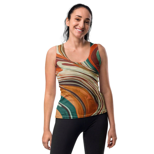 Womens Stretch Fit Tank Top - Boho Brown Marble Print-0